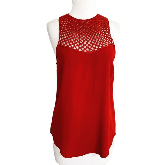 A.L.C Quinn Crochet Blouse Top Red Viscose Blend High Neck Sleeveless Sz 2 - Picture 2 of 6